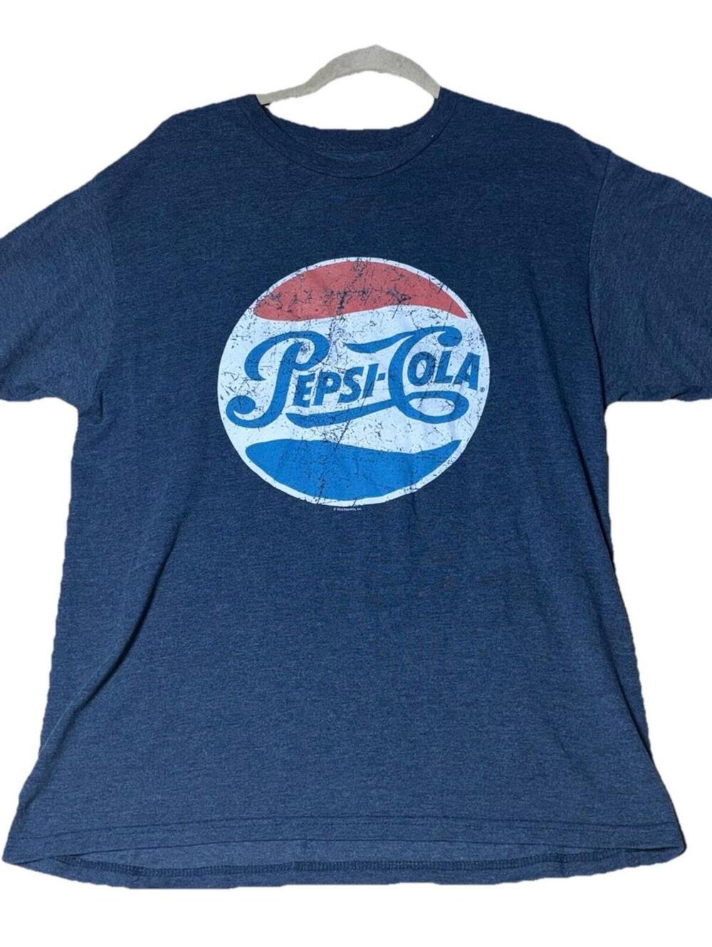 Pepsi-Cola Men's Vintage Retro Distressed Logo T-Shirt Heather Blue L